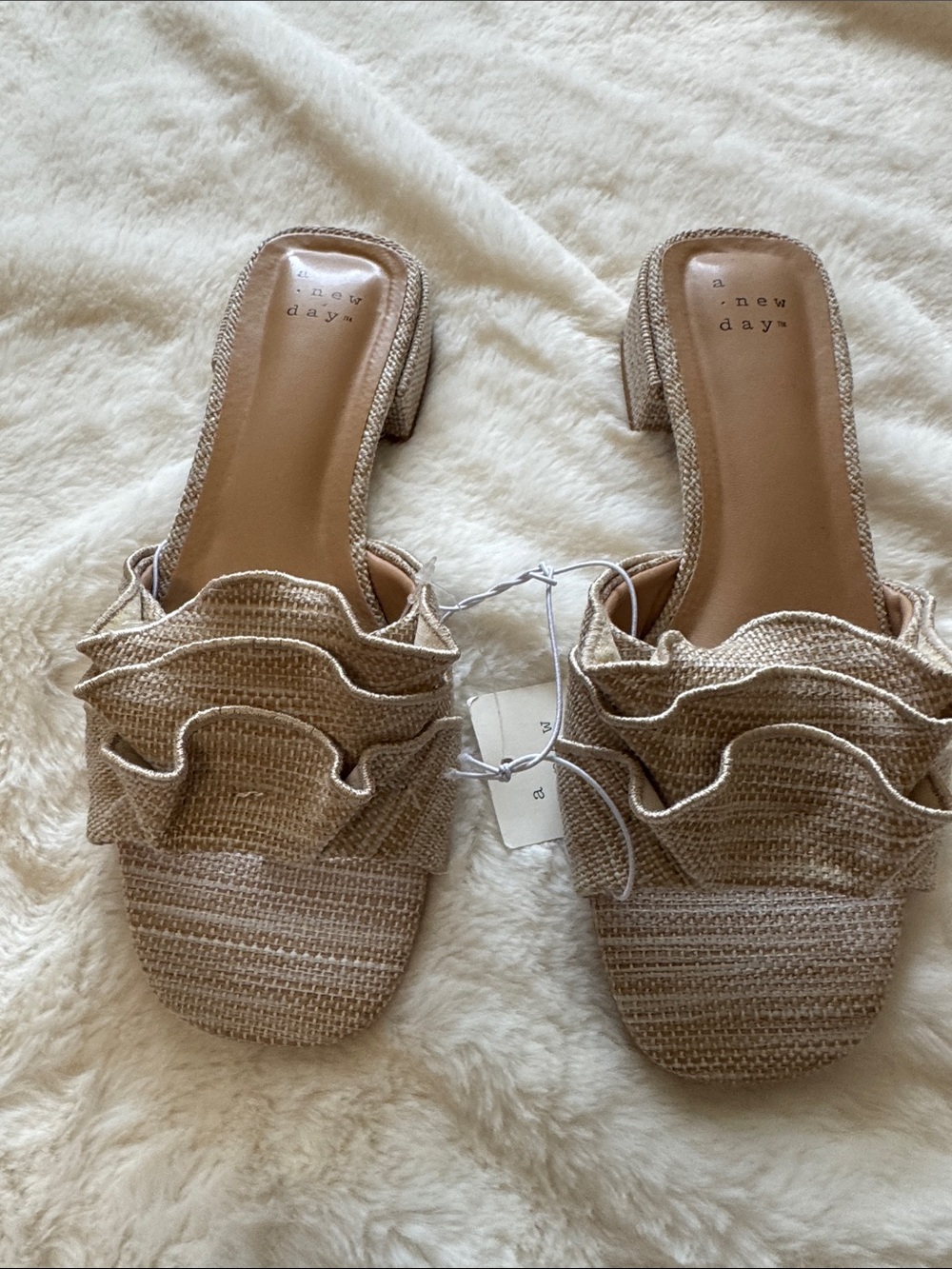 a new day Beige Ruffle Slide Mules